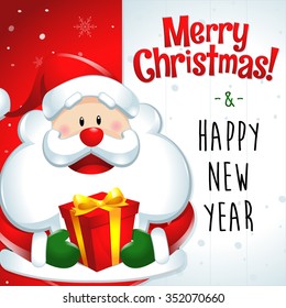 Merry Christmas & Happy New year, santa claus and gift