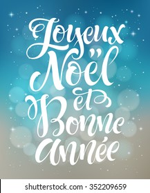 Merry Christmas and Happy New Year text in French: Joyeux Noel et Bonne Annee. Vector lettering for invitation, greeting card, prints. Hand drawn holidays design