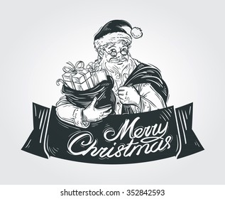 Merry Christmas and Happy New Year vector logo design template. Santa Claus or holiday icon