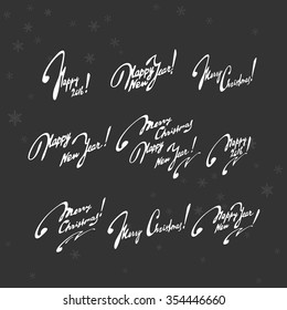 "Merry Christmas, Happy New Year" Easy background with snowflakes and inscription. A vector.