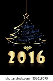 Merry Christmas and a Happy New Year. Original inscription. 2016. Vector greeting card.