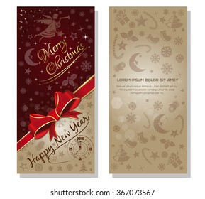 Merry Christmas. Happy New Year 2016. Vintage Christmas flyer - front and back. Vector flyer for Christmas and New Year.