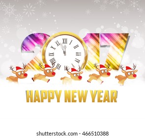 Merry christmas and happy new year 2017 background with deer
