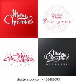 Merry christmas and happy new year 2017 lettering, calligraphy style insignia, labels for any use