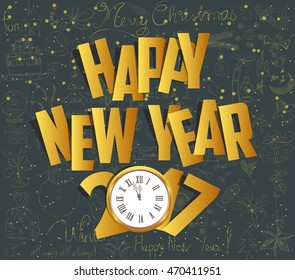 Merry christmas and happy new year 2017 gold paper