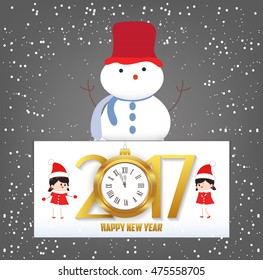 Merry Christmas and Happy New Year 2017 clock greeting card
