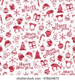 Merry Christmas and Happy New Year 2017. Christmas season hand drawn seamless pattern. Vector illustration. Doodle style. Decorations. Winter holiday backgrounds for design. Deer, snowflakes