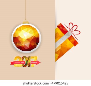 Merry christmas and happy new year 2017 polygonal background retro