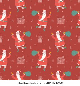 Merry Christmas and Happy New Year vector seamless pattern with Santa