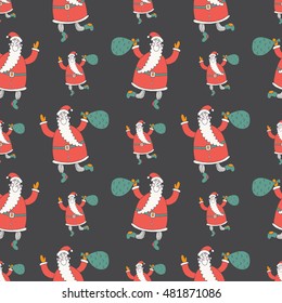 Merry Christmas and Happy New Year vector seamless pattern with Santa