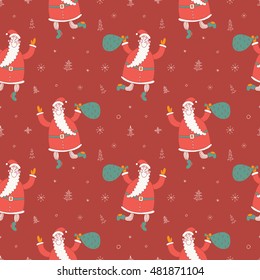Merry Christmas and Happy New Year vector seamless pattern with Santa