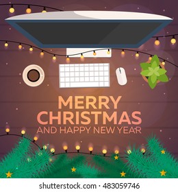 Merry Christmas and Happy New Year. Christmas background. Workpkace
