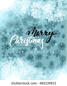Merry Christmas and Happy New Year concept greeting card design. Postcard background for print or banner to your website. Handmade calligraphy Merry Christmas. Holiday background vector image greeting