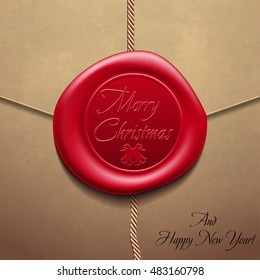 Merry Christmas and Happy New Year Envelope with wax seal Sealing Vector Illustration