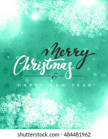 Merry Christmas and Happy New Year concept greeting card design. Postcard background for print or banner to your website. Handmade calligraphy Merry Christmas. Holiday background vector image greeting