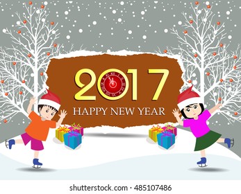 Merry christmas and Happy new year 2017 with funny kids