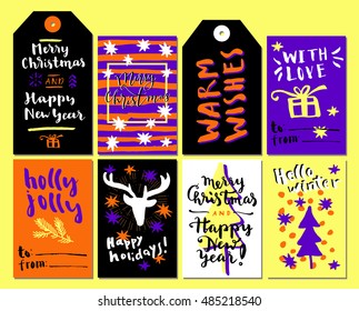 Merry Christmas and Happy New Year calligraphic set of greeting cards in vector
