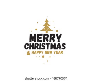 Merry Christmas and Happy New Year text design. Vector logo, typography. Usable as banner, greeting card, gift package etc.