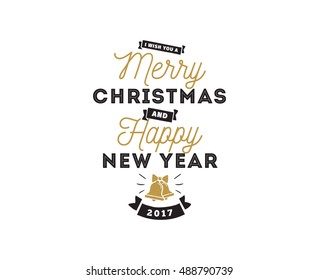 Merry Christmas and Happy New Year text design. Vector logo, typography. Usable as banner, greeting card, gift package etc.