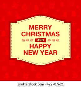 Merry Christmas and Happy New Year. Red greeting card. Vector illustration