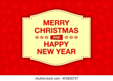 Merry Christmas and Happy New Year 2017. Red horizontal greeting card. Vector illustration