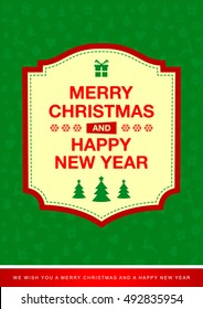 Merry Christmas and Happy New Year. Green greeting card. Vector illustration