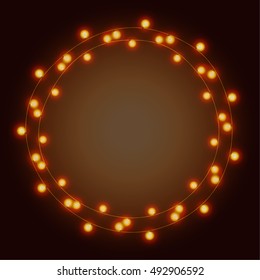 Merry Christmas and Happy New Year vector illustration with copy space. Christmas lights.