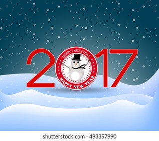 Merry christmas and Happy new year 2017 with snow man
