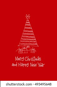 Merry christmas and happy new year, Christmas card, freehand drawing, vector illustration, doodle style