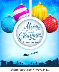 Merry Christmas and Happy New Year Winter with Christmas Balls Vector Illustration
