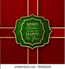 Merry Christmas and Happy New Year holiday label background with ribbons. Vector eps10
