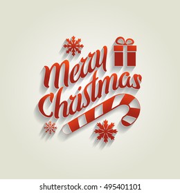 Merry Christmas and Happy New Year. Christmas card with snowflakes and candy cane. Christmas Holiday.