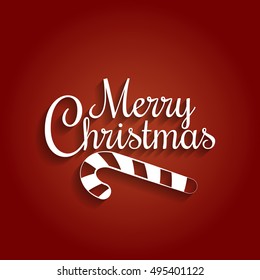 Merry Christmas and Happy New Year. Christmas card with snowflakes and candy cane. Christmas Holiday.