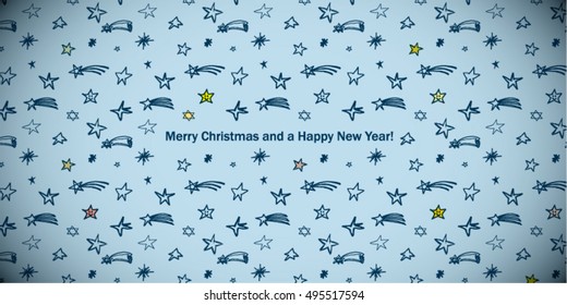 Merry Christmas and a Happy New Year! / Illustrated card full of stars and snowballs    