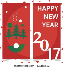 Merry Christmas and Happy New Year greeting card typography flyer template with lettering. Bright fall leaves. Poster, card, label, banner design set. Vector illustration