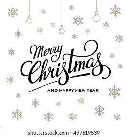 Merry Christmas and happy New Year lettering design. Vector illustration.