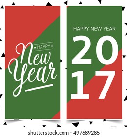 Merry Christmas and Happy New Year greeting card typography flyer template with lettering. Bright fall leaves. Poster, card, label, banner design set. Vector illustration