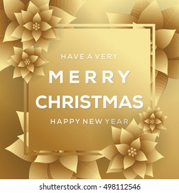 Merry Christmas. Happy New Year. Card. Gold Background.  