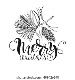 Merry Christmas and Happy New Year. Hand drawn illustration for the winter holidays. Vector illustration.