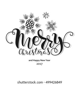 Merry Christmas and Happy New Year. Hand drawn illustration for the winter holidays. Vector illustration.