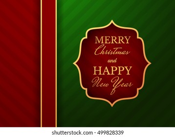 Merry Christmas and Happy New Year holiday label background with ribbons. Vector eps10