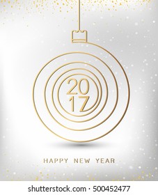 Merry christmas happy new year gold 2017 spiral shape. Ideal for xmas card or elegant holiday party invitation. EPS10 vector.