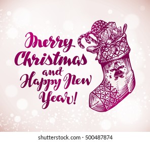 Merry Christmas and Happy New Year. Greeting card. Vector illustration