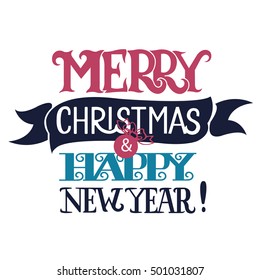Merry Christmas & Happy New Year hand drawn lettering