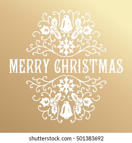 Merry Christmas and Happy New Year. Golden Congratulations card. Vector illustration