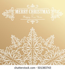 Merry Christmas and Happy New Year. Golden Congratulations card. Vector illustration