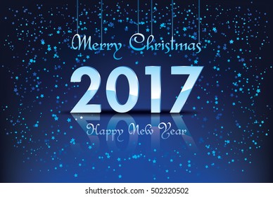 Merry Christmas and Happy New Year 2017. Vector illustration 2017 text with shiny abstract  glossy light effect.