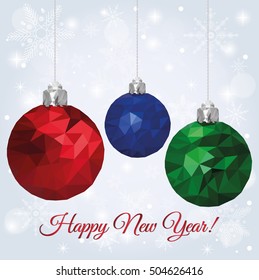 Merry christmas and happy new year xmas balls in poly triangle style.