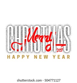 Merry christmas and happy new year 2017, hand drawn Dotwork . Handmade vector calligraphy for your designtypography.