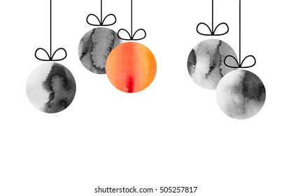 Merry Christmas and happy new year illustration. Vector 10 eps watercolor poster. Tree toys isolated on white background.